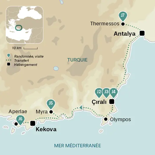 carte du voyage Turquie - Patrimoine de la côte turquoise