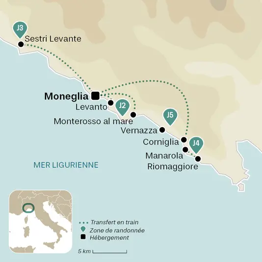 carte du voyage Cinque Terre, Parc national de Ligurie