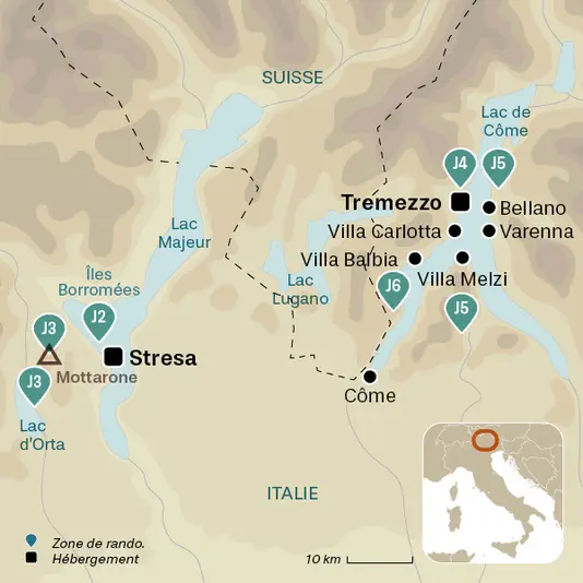 carte du voyage Les grands lacs italiens
