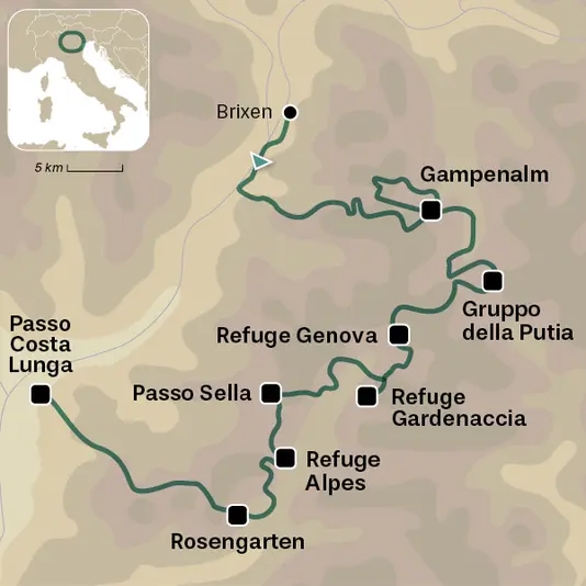 carte du voyage Dolomites, citadelles lunaires