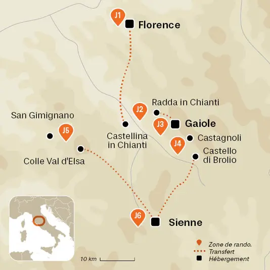 carte du voyage Terres Toscanes, entre nature et patrimoine