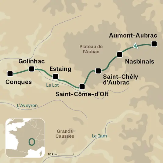 carte du voyage Chemin de Compostelle Aumont - Conques