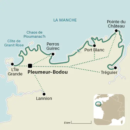 carte du voyage L'intégralité de la Côte de Granit rose
