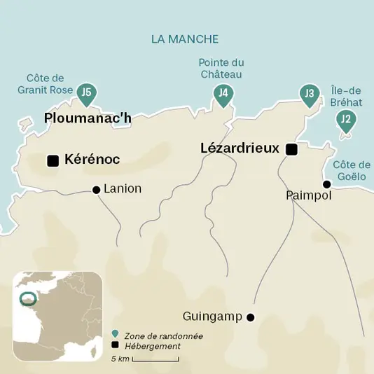 carte du voyage Côtes de Goëlo et Granit rose