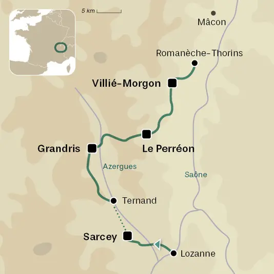 carte du voyage Monts et vignobles du Beaujolais