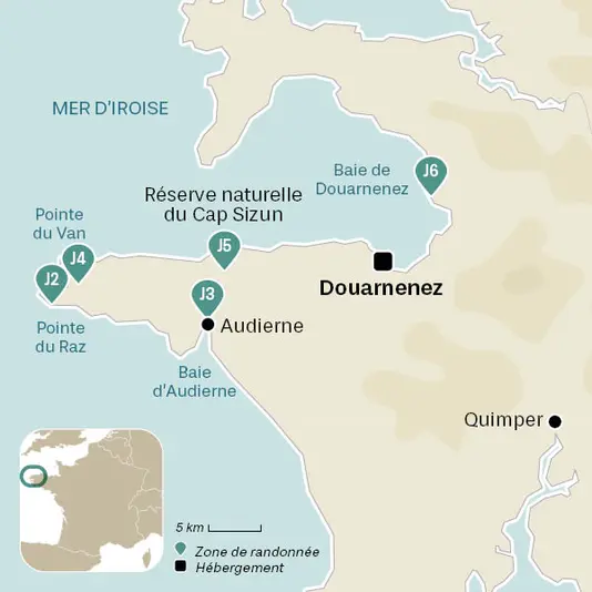 carte du voyage Côte d'Iroise et Cap Cizun