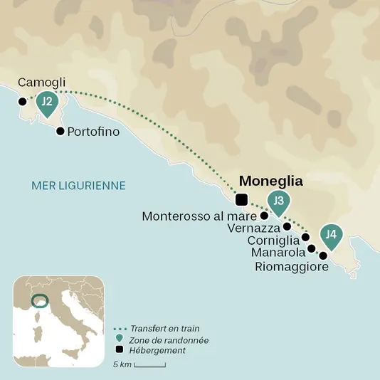 carte du voyage Nouvel An aux Cinque Terre