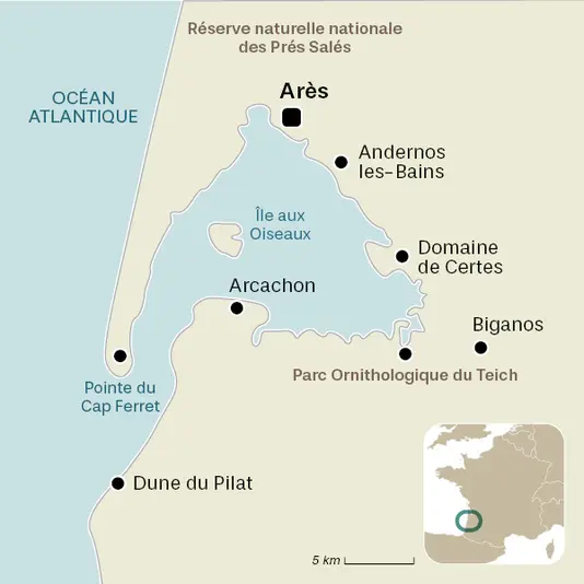 carte du voyage Marche nordique autour du bassin d'Arcachon