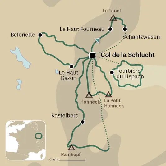 carte du voyage Raquettes et bien-être dans les Vosges