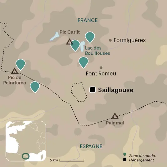 carte du voyage Raquettes gourmandes en Cerdagne et Capcir
