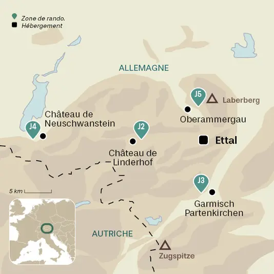 carte du voyage Raquettes et bien-être dans les Alpes Bavaroises