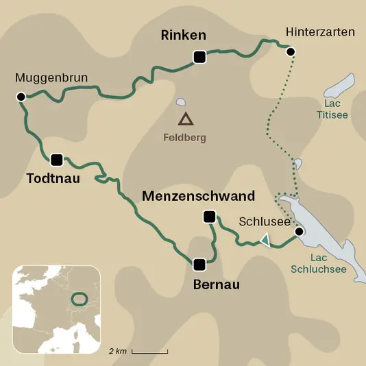carte du voyage Traversée de la Forêt Noire à raquettes
