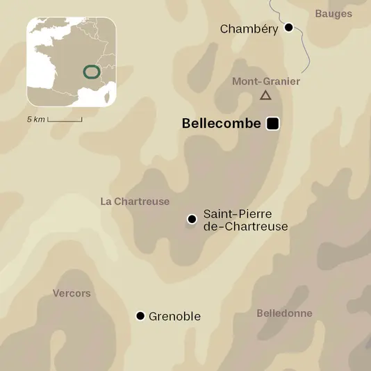 carte du voyage La Chartreuse à raquettes, le massif secret des Alpes