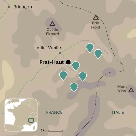 carte du voyage Les 5 vallées du Queyras à ski de fond