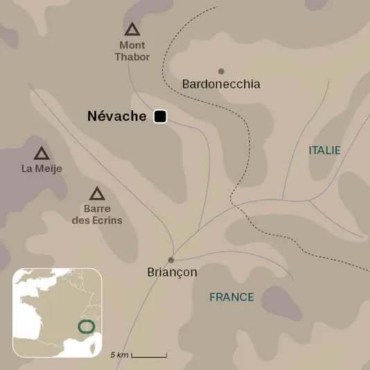 carte du voyage La Clarée à raquettes, Névache