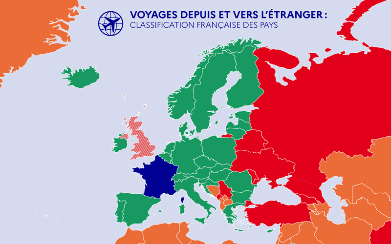 Carte de l'Europe classé par couleur - Covid