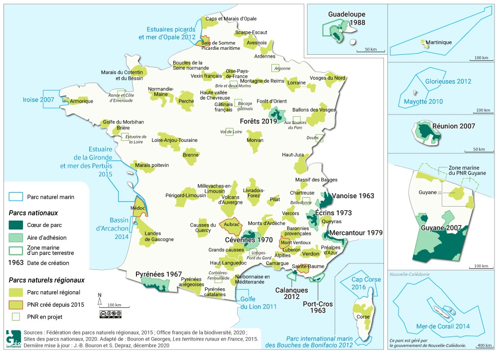 Les parcs naturels régionaux et nationaux - Carte de France 