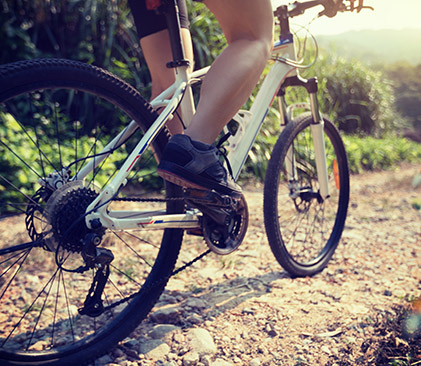 Vététiste sur les chemins d'Auvergne