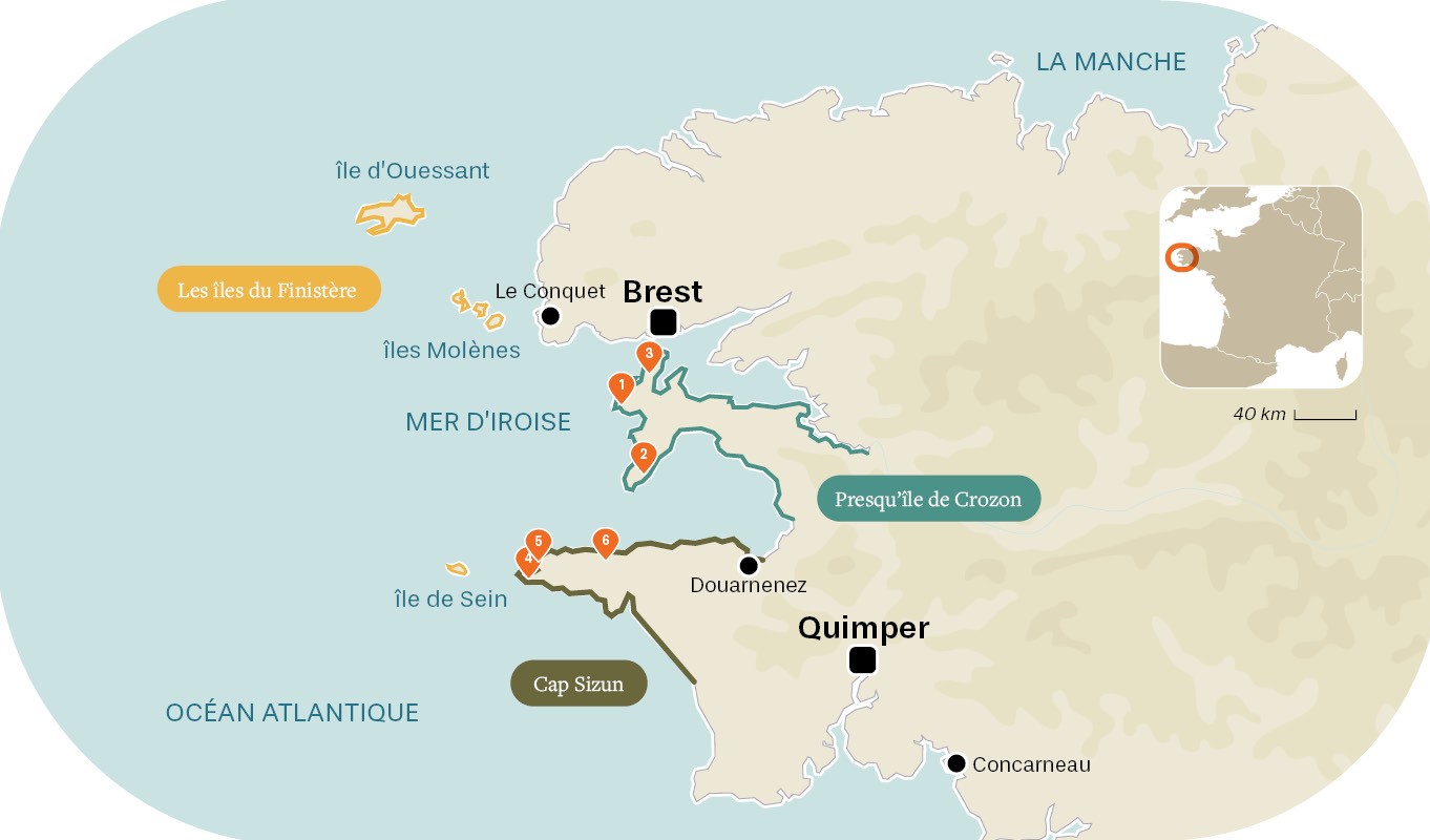 carte des plus beaux lieux de randonnée dans le Finistère