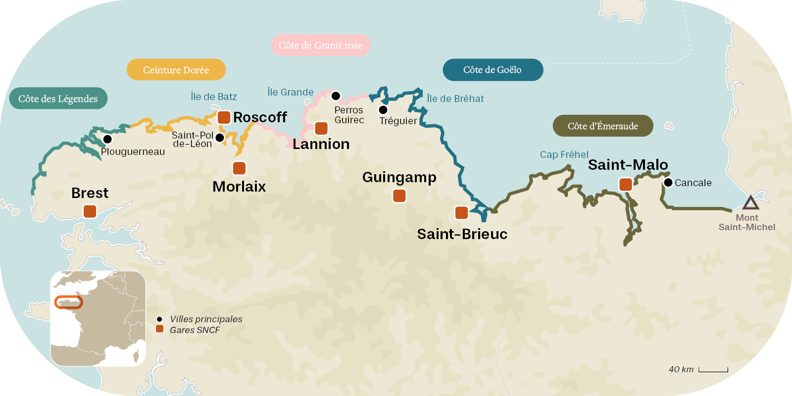Carte du littoral nord de la Bretagne