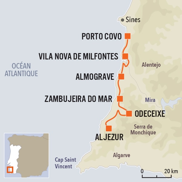 carte du voyage Rota Vicentina - Chemin des pêcheurs de l'Alentejo