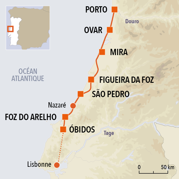 carte du voyage De Porto à Lisbonne à vélo