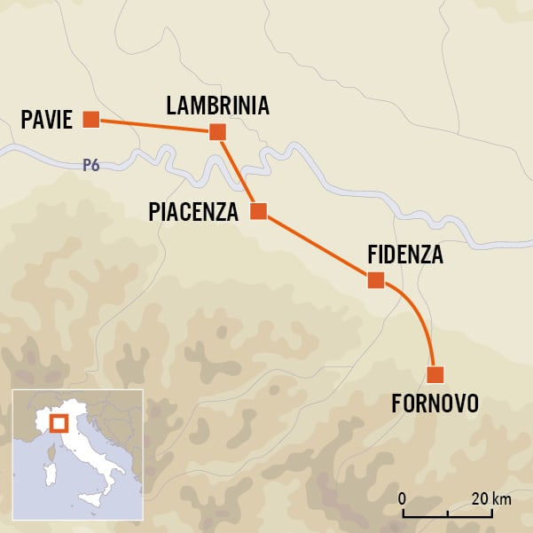 carte du voyage 3 - De Pavie à Fornovo