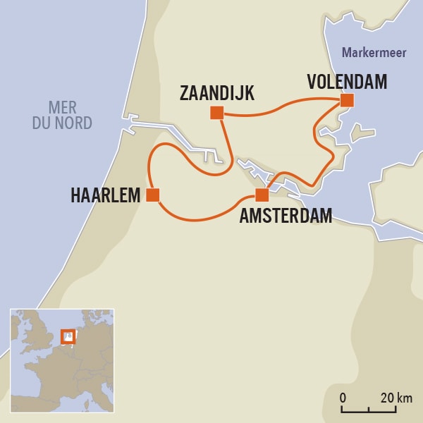 carte du voyage L'essentiel de la Hollande à vélo