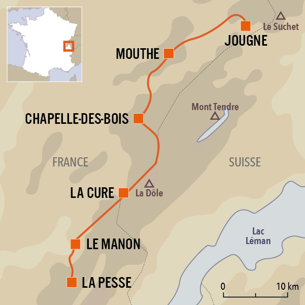 carte du voyage La grande traversée du Jura