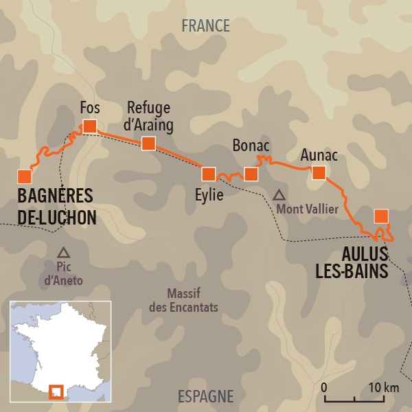 carte du voyage GR10 - 5 - de Bagnères-de-Luchon à Aulus-les-Bains