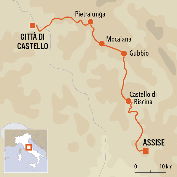 carte du voyage Saint François d'Assise : de Città di Castello à Assise