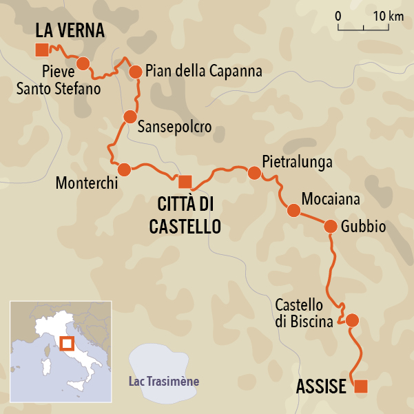 carte du voyage l'intégrale de Saint François d'Assise en Italie
