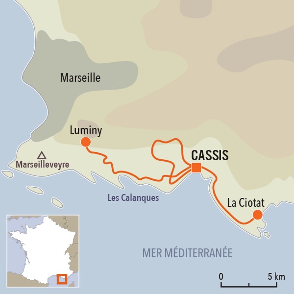 carte du voyage Les Calanques de Cassis : de Morgiou au Cap Canaille