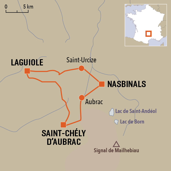 carte du voyage Trek dans l'Aubrac