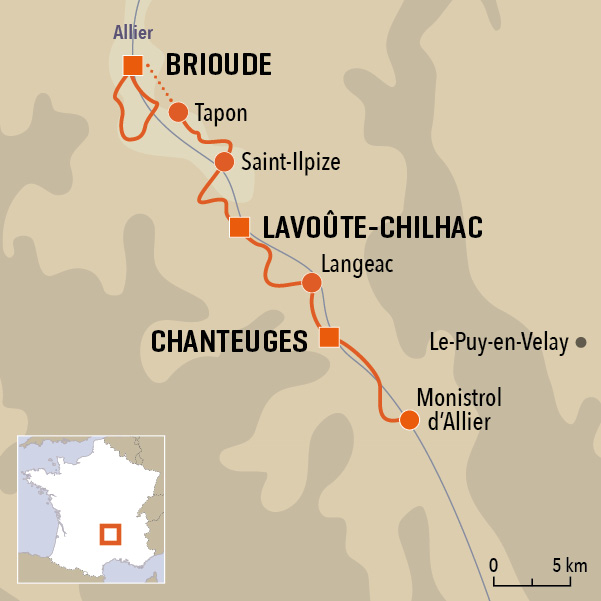 carte du voyage Trek dans les gorges de l'Allier