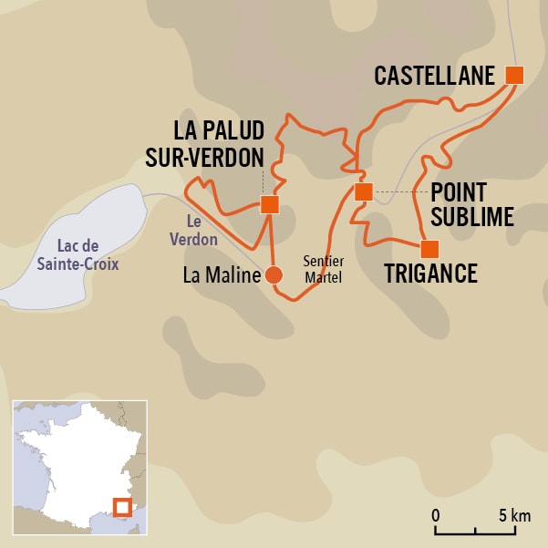 carte du voyage Les gorges du Verdon, grand canyon