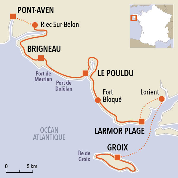 carte du voyage GR34 - 3 - La côte des Rias et île de Groix