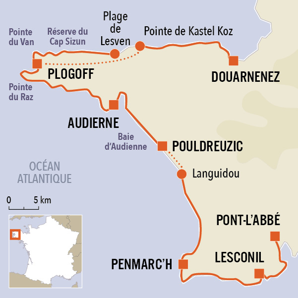 carte du voyage GR34 - 5 - le pays Bigouden et la pointe du Raz