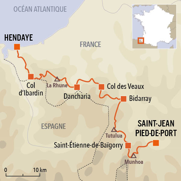 carte du voyage GR10 - 1 - De Hendaye à Saint-Jean-Pied-de-Port