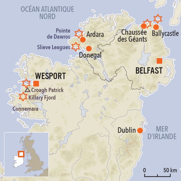 carte du voyage du Connemara à la Chaussée des Géants