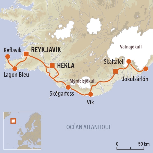 carte du voyage Aurores boréales en terre volcanique