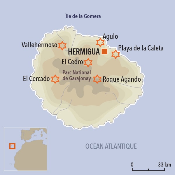 carte du voyage la Gomera et le Parc de Garajonay