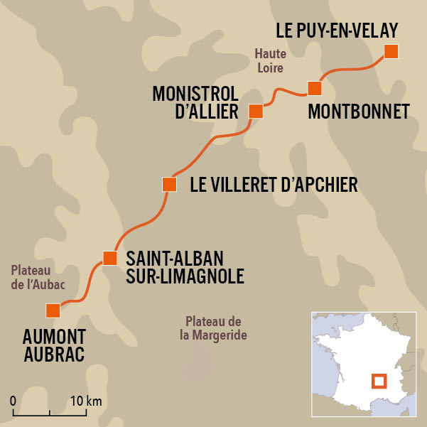 carte du voyage Chemin de Compostelle : Le Puy-en-Velay - Aumont