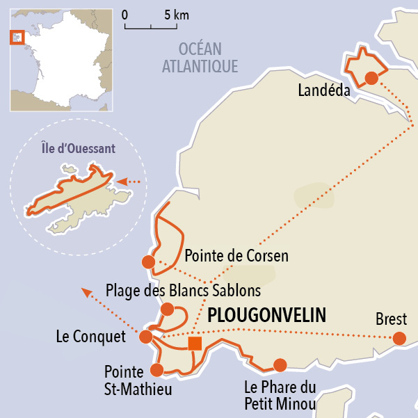 carte du voyage La côte des abers et l'île d'Ouessant
