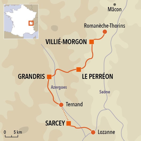 carte du voyage Monts et vignobles du Beaujolais