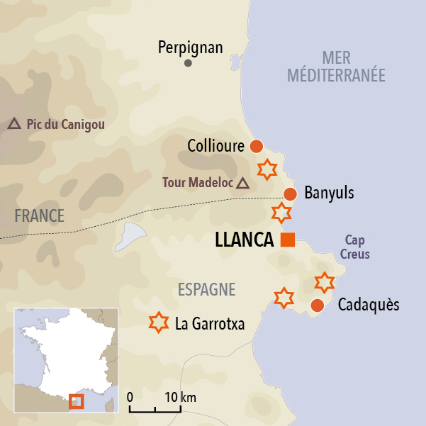 carte du voyage Marche nordique de Cadaquès à Collioure