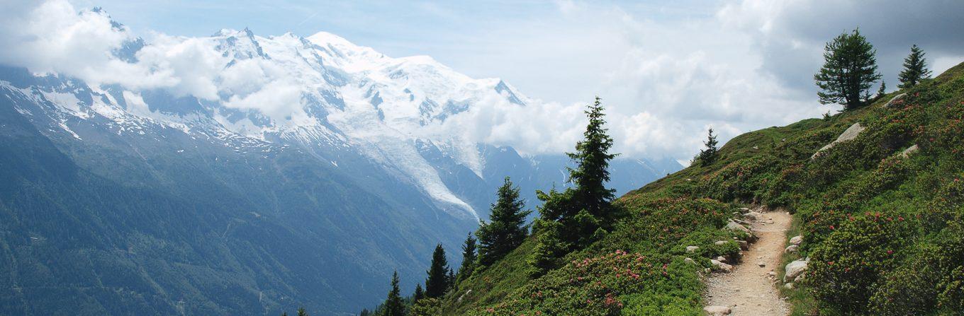 Sentier avec vue sur le massif du Mont Blanc