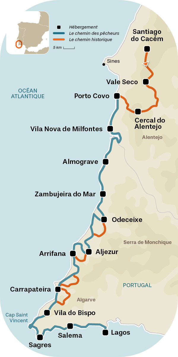 Carte rota vicentina chemin des pecheurs et chemin historique