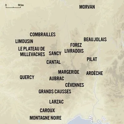 Carte des territoires du Massif central