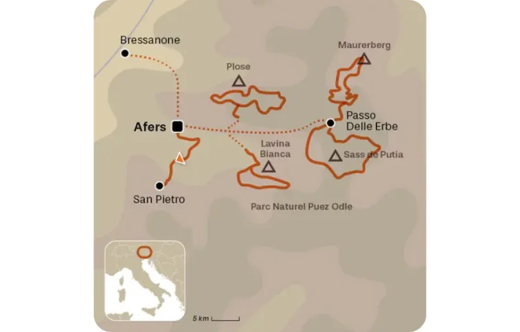 Carte randonnée autour d'Afers Dolomites